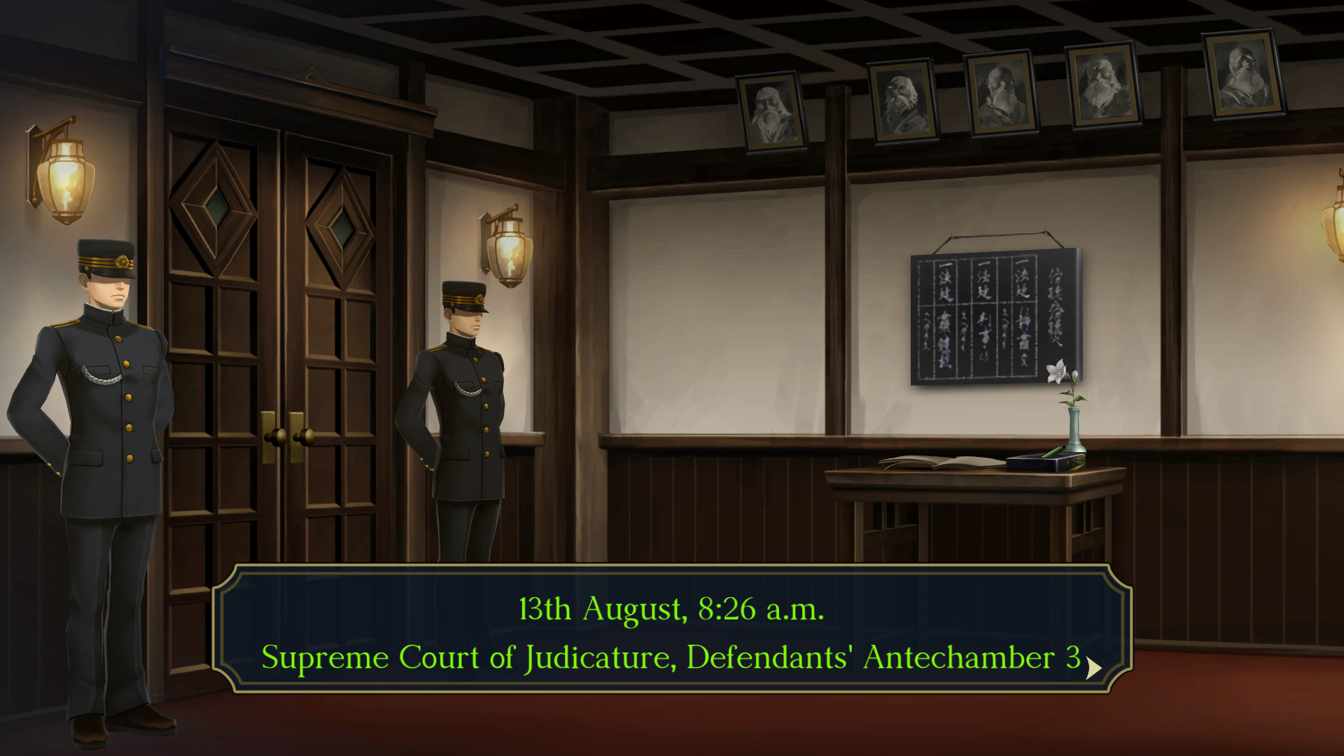 The Great Ace Attorney Chronicles - "13th August, 8:26 a.m. Supreme Court of Judicature, Defendants' Antechamber 3."