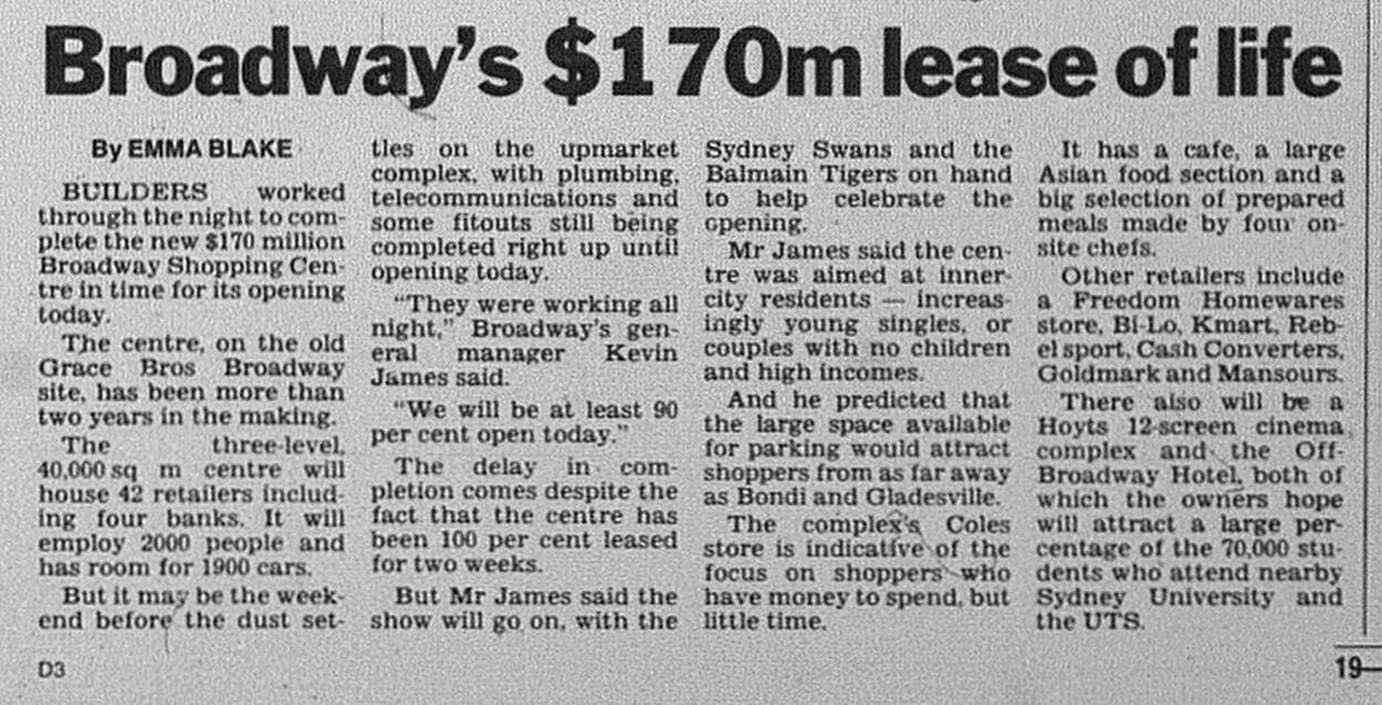 Broadway Shopping Centre March 31 1998 daily telegraph 19