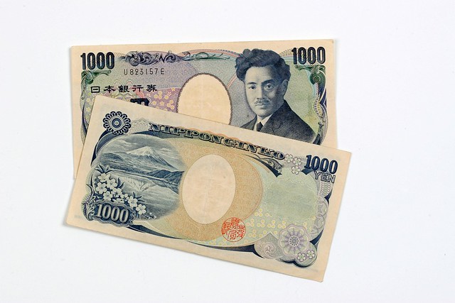 Japanese One Thousand Yen Banknote (Yen 1000) Series E featuring bacteriologist Dr. Hideo Noguchi (1876-1928) on the obverse side and Mt. Fuji and Cherry Blossoms on the reverse side.