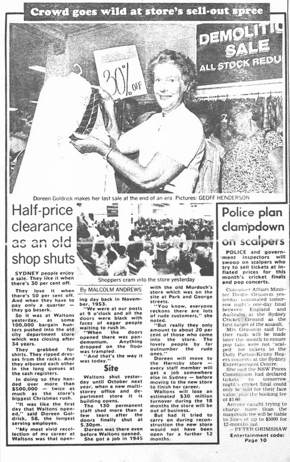 Waltons Closes City Store February 10 1987 daily telegraph 7