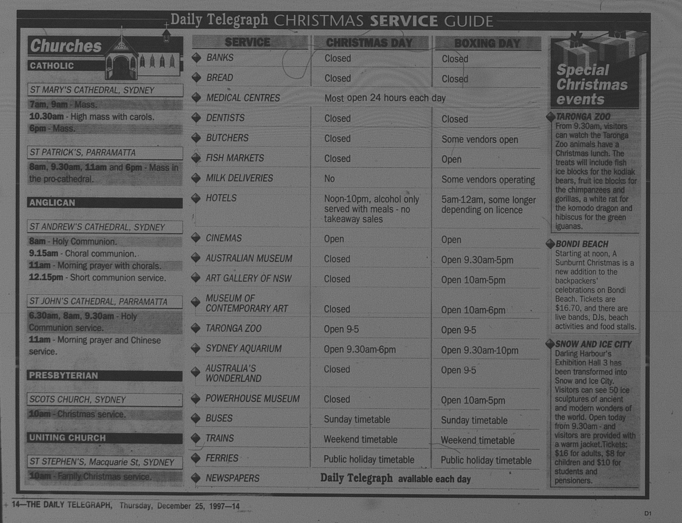 Christmas Services list December 25 1997 daily telegraph 14