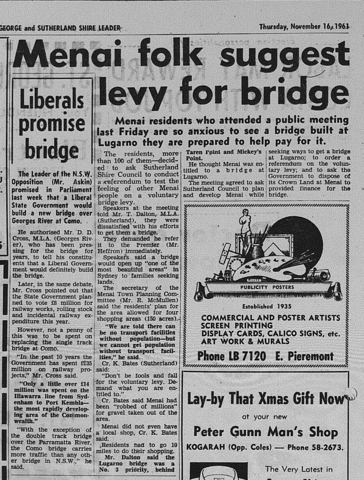 Alfords Point Bridge November 16 1961 The Leader 14