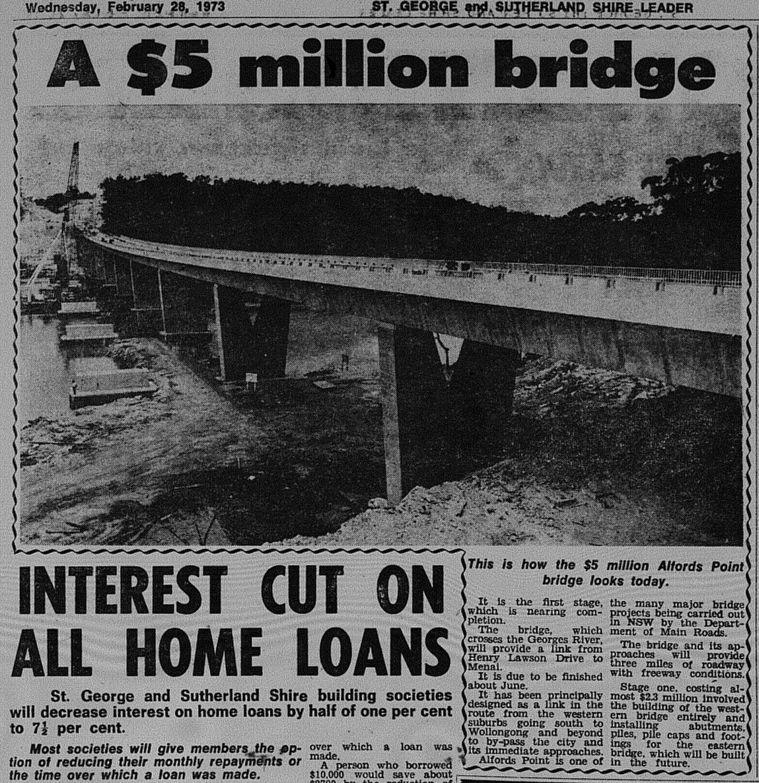Alfords Point Bridge February 28 1973 The Leader 5