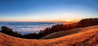 California sunset over Pacific Ocean fog
