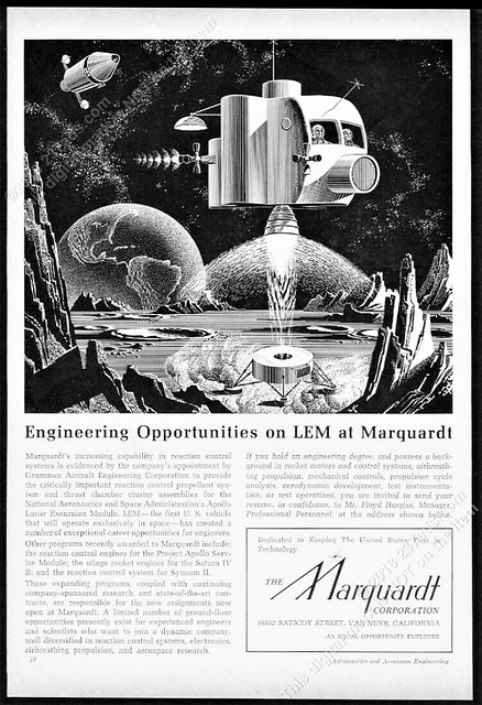 a (LEM)_(ascent stage liftoff, ca. 1963/64 Marquardt Corp. ad, internet download)