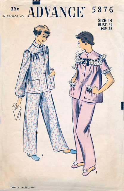 Pattern, Sewing - Advance, 5876, Size 14, Bust 32, Hip 35, Pajamas, 1951 (0)