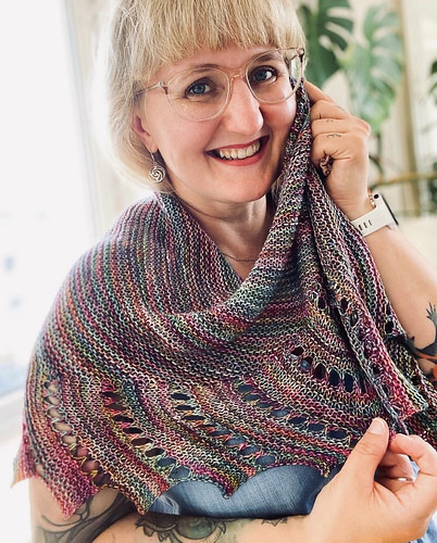 Justyna’s third Close to You shawl is knit using Malabrigo Mechita.