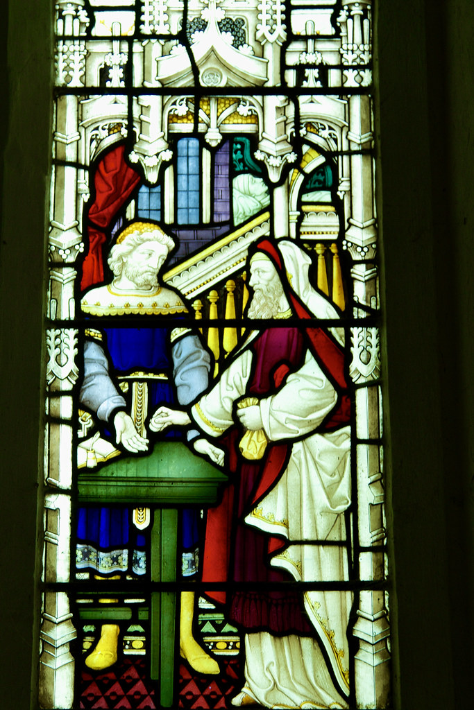 Norfolk, South Raynham, St Martin's, chancel south window, early 20th century glass - detail, 14 Jun 2014