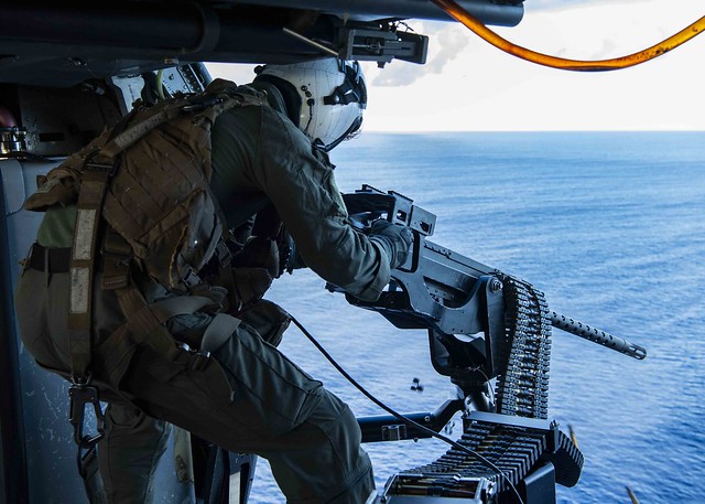 An MH-60S Sea Hawk helicopter conducts a flight operations exercise from USS Tulsa (LCS 16).