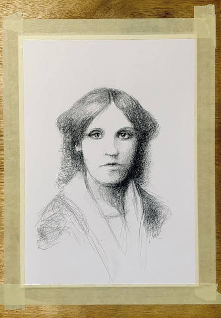 Trying out my charcoal pencils again. Portrait of Louise May Alcott. 1832-1888. American Novelist, Short Story Writer, and Poet. charcoal drawing by jmsw on card.