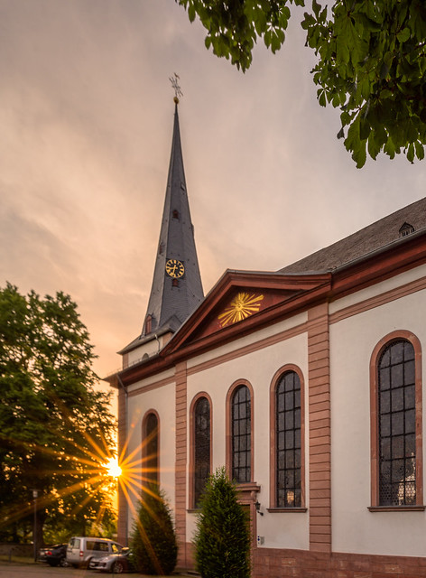 Bad Camberg, Hessen - 06-18-2021: Sunset at the St. Peter and Paul Church