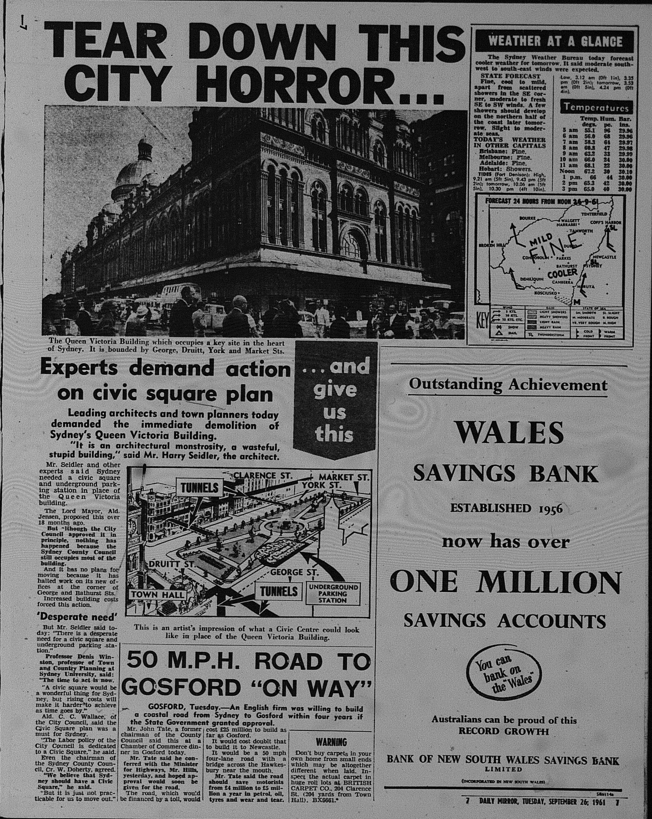 Harry Seidler calls for demolition of QVB September 26 1961 daily mirror 7