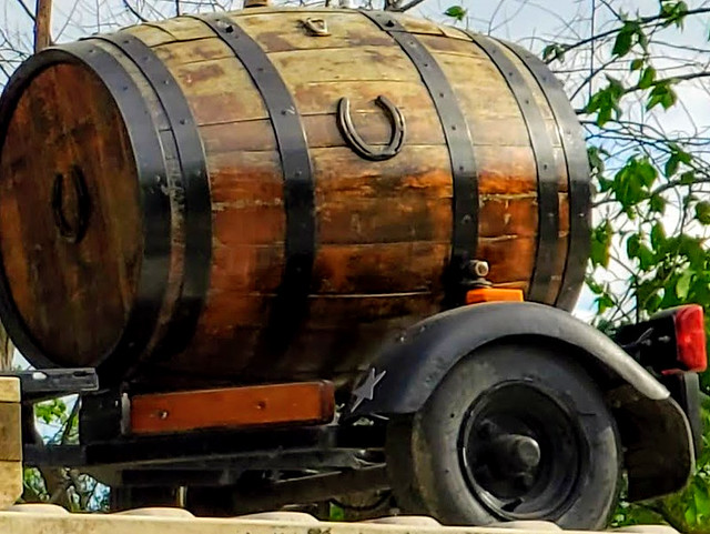 Beer barrel on a very small trailer