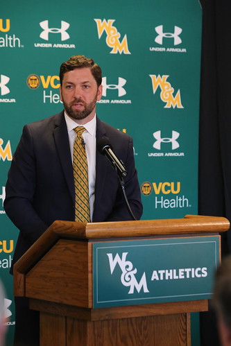 New W&M Director of Athletics Brian Mann speaks to the university community during his first press conference.