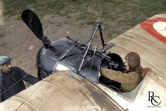 French pilot Jules Védrines in the cockpit of his Morane-Saulnier N in September 1915