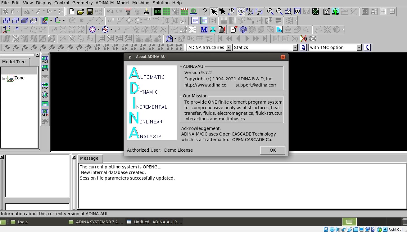 Working with ADINA System 9.7.2 Linux64 full