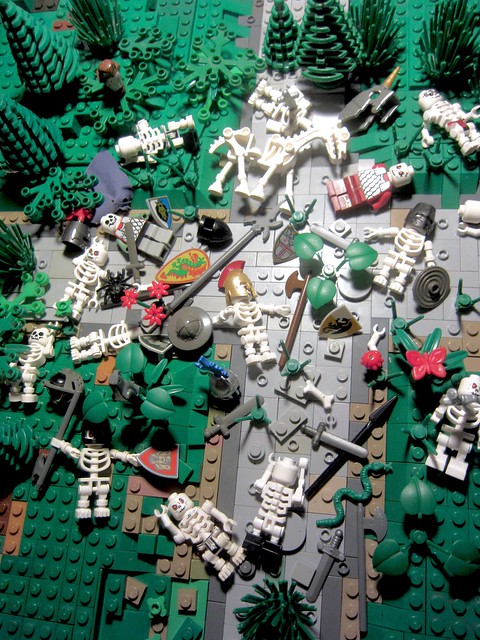 Classic Castle: rotting corpses of a long forgotten battle between opposite forces of knight at a cross road in the woods no one except for animals use anylonger (afol Vignette MOC Medieval LEGO scene)  IMG_0002 (1)