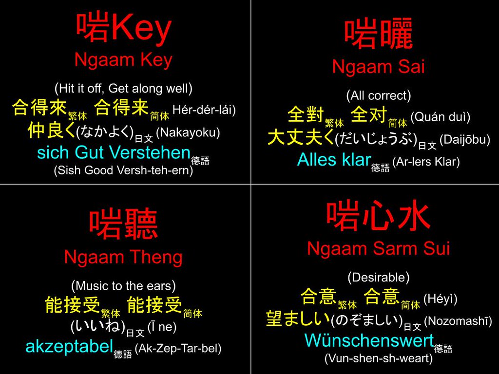 香港粵語 Hong Kong Cantonese : 啱Key 啱曬 啱聽 啱心水