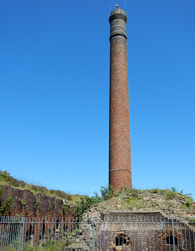 Chimney of the old brickworks, now turned into an outdoor gallery near the North Stacks in Anglesey, Wales