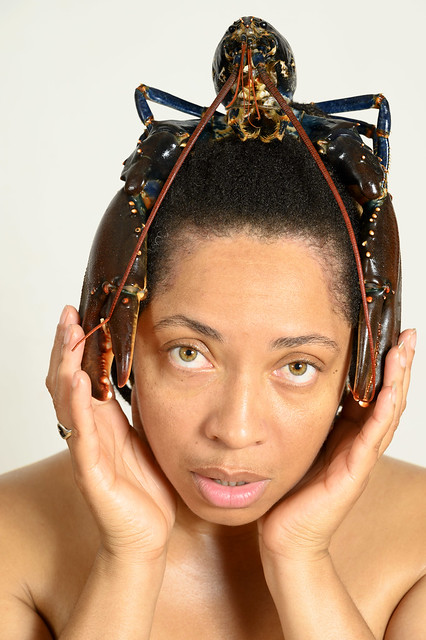 DSC_1556 Alesha Jamaican Model Seafood Photo Shoot with Crustaceans Live Lobster Headdress Shoreditch Studio London