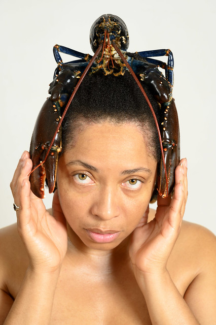 DSC_1555 Alesha Jamaican Model Seafood Portrait Photo Shoot with Crustaceans Live Lobster Headdress Shoreditch Studio London