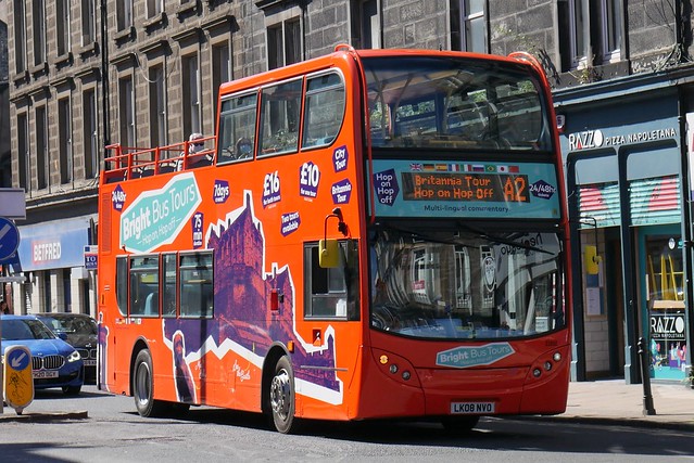 First Scotland East Bright Bus AD Trident Alexander Dennis Enviro 400 LK08FNVO 33892 operating tour A2 at Great Junction Street, Edinburgh, on 15 July 2021.