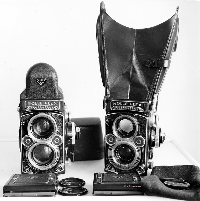 Rolleiflex F (2,8 and 3,5) cameras and Rollei viewfinders