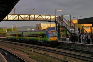 Sunset train arrival, Gloucester, Gloucestershire, England.