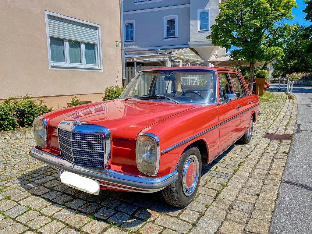 Mercedes W115 classic car seen in Kiefersfelden in Bavaria, Germany