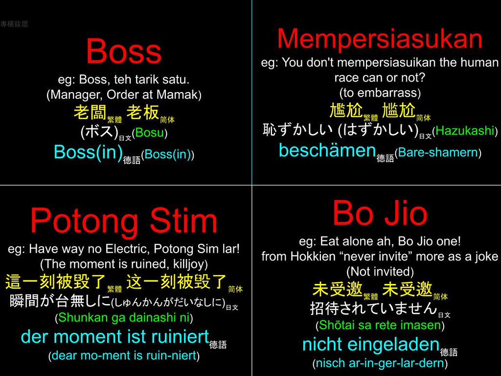 Manglish (Malaysia Slang) 馬來西亞俚語 : Boss, Mempersiasukan, Potong Stim, Bo Jio