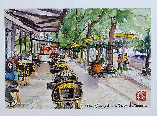 Terrasse du Barbaresco. Life watercolor Sketch