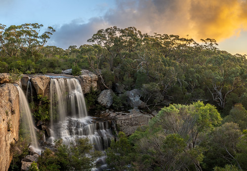Maddens Falls in the golden hour by Keith Horton Photography, A panorama made from four vertical HDRs. Photographed early last year, after we'd had a decent amoun