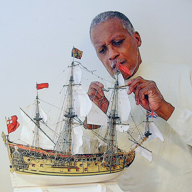Artist-Craftsman Rex Stewart completing research and build of the miniature scale HMS Prince c.1670