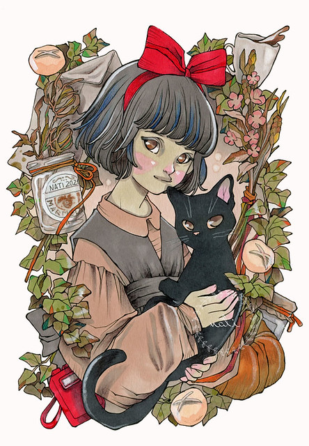 A witch girl and her cat