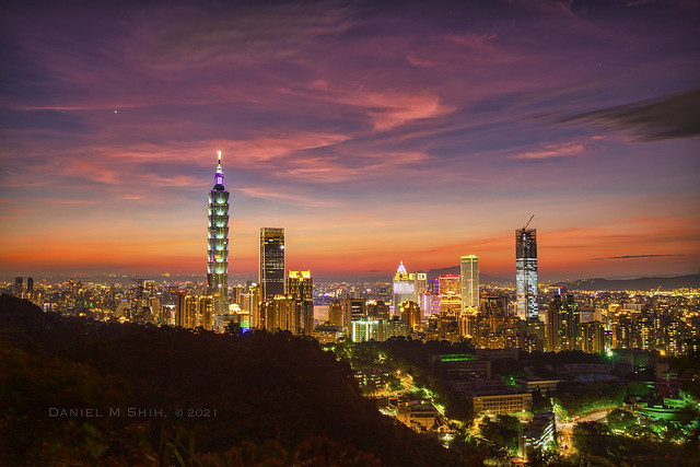 Taipei skyline view at dusk 2021