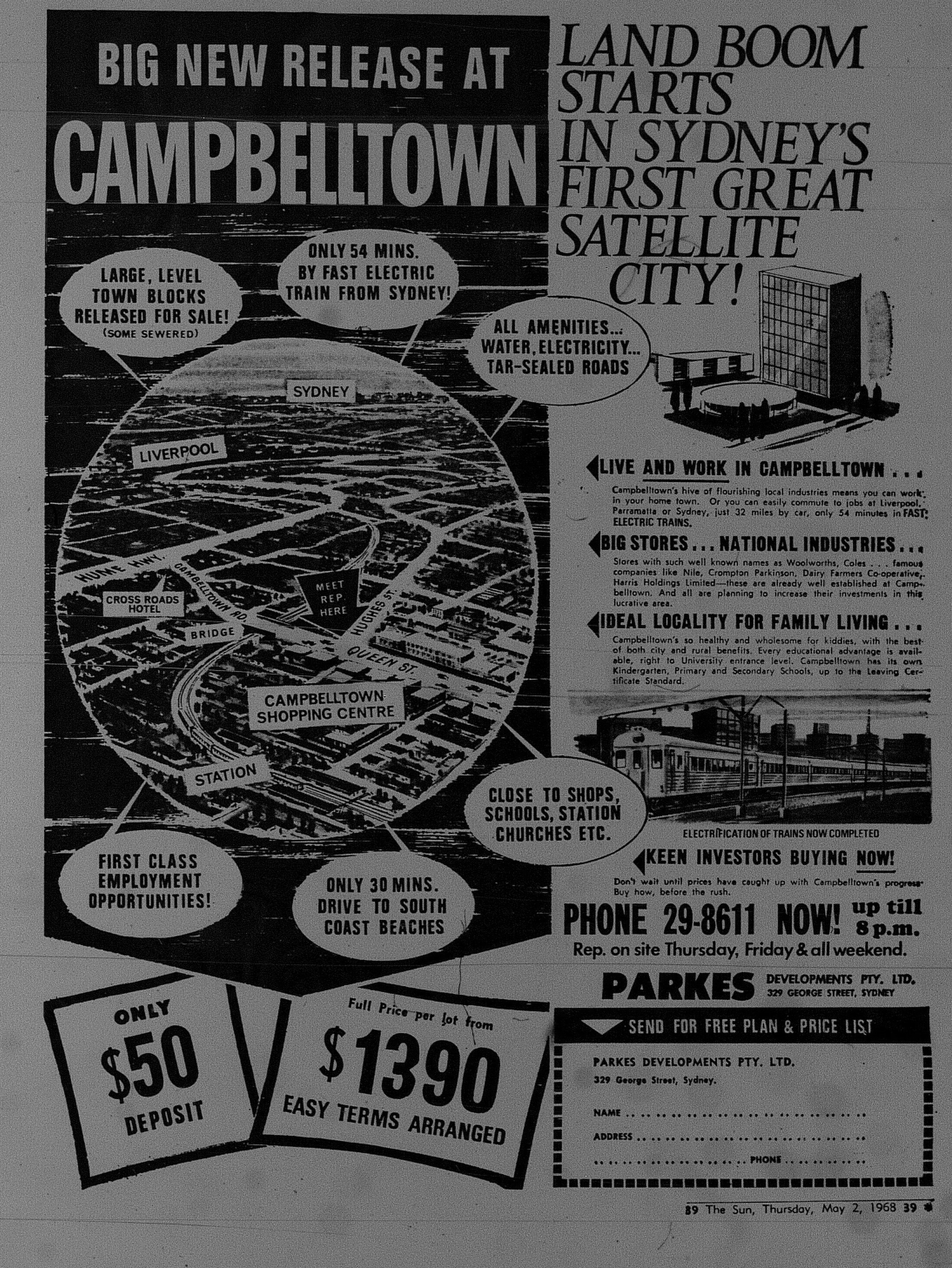 Campbelltown Land Release Ad May 2 1968 The Sun 39