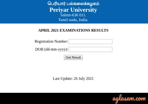 Periyar University April 2021 Result
