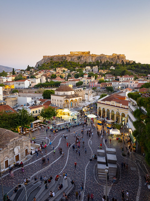 Classic sunset view over Athens with the Acropolis in the backdrop