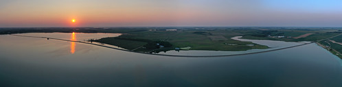 Aerial view of the causeway over Waubay Lake, South Dakota by schwerdf, aerialviews daycounty panoramas southdakota sun sunsets waubaylake