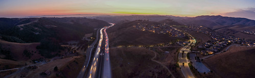 bayarea california eastbay alamedacounty color panorama stitched large panoramic july 2021 boury pbo31 sunset dublin lightstream traffic infinity motion 580 highway drone dji mavic2 over aerial