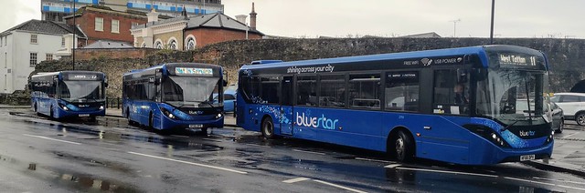 From left to right... Bluestar E200MMC's 2749, 2760 and 2753 are all parked in a Lay-By on Castle Way before leaving on their next journeys. - HF65 CXZ/HF66 DPE/HF66 DPV - 28th October 2020