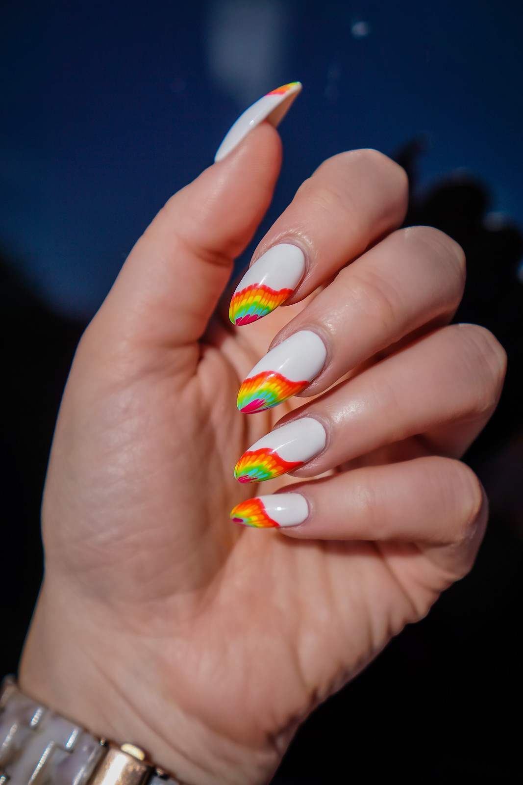 Rainbow Tie Dye Nails one of the bright cute summer nails design 