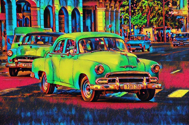 Classic Cuban Cars, street in Havana, Cuba