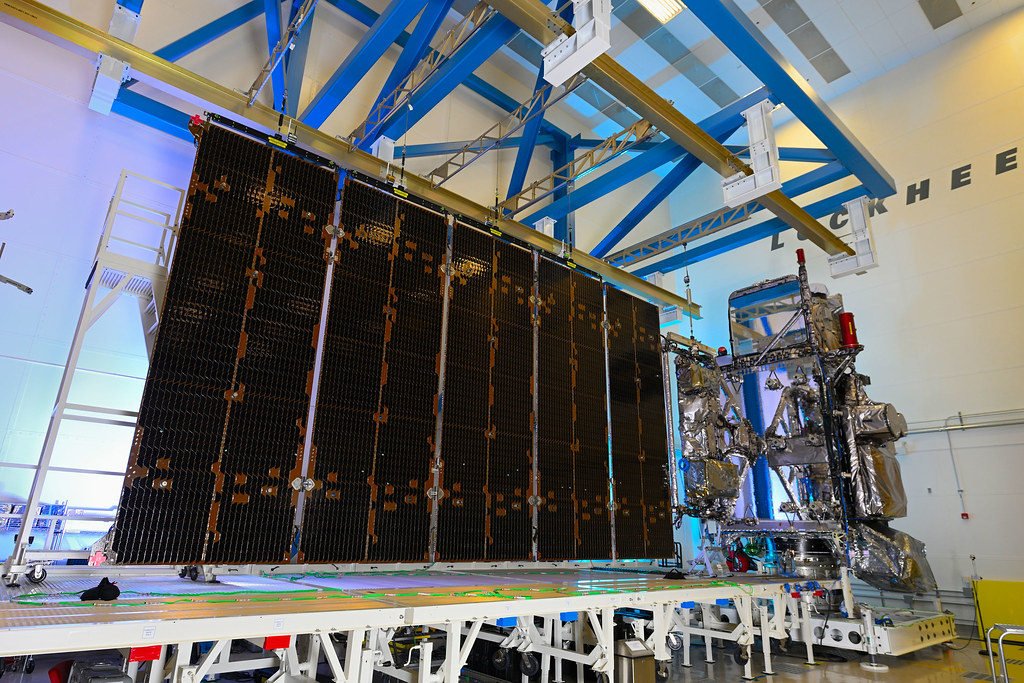 GOES-T satellite with solar array extended.