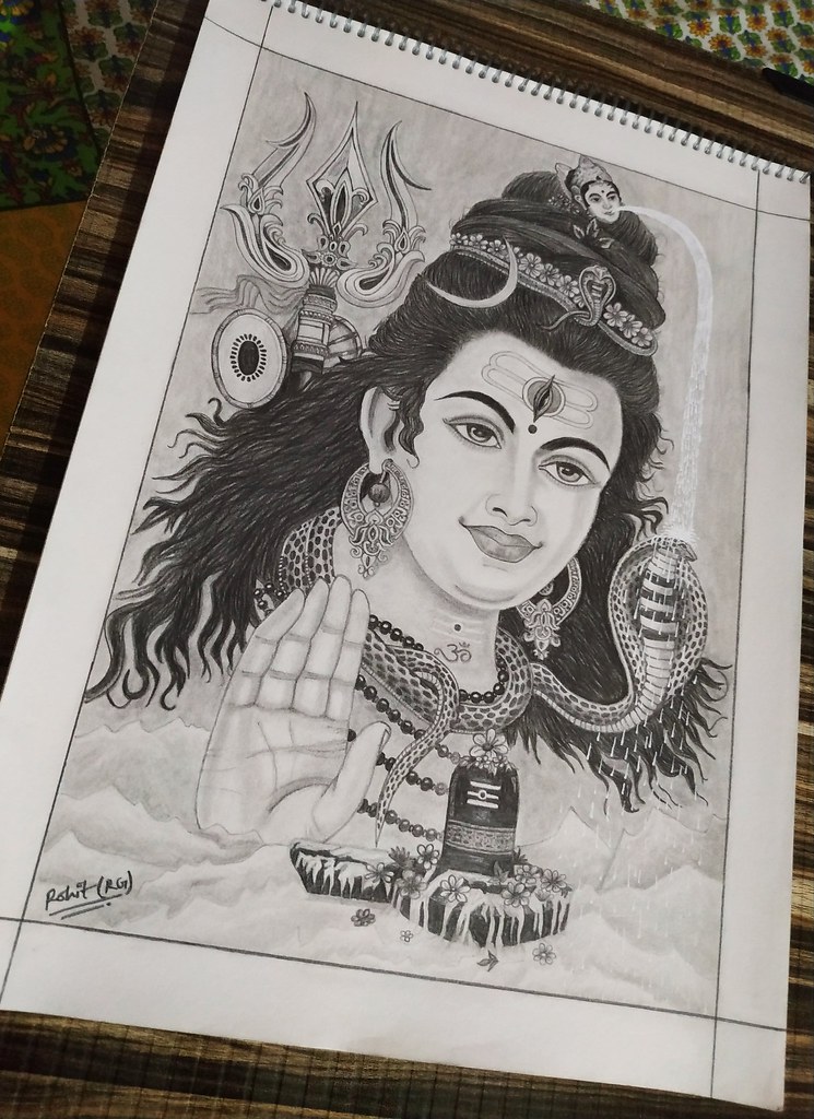 Glowing Lord Mahadev Sketch Poster Printed on HD Metal Panel