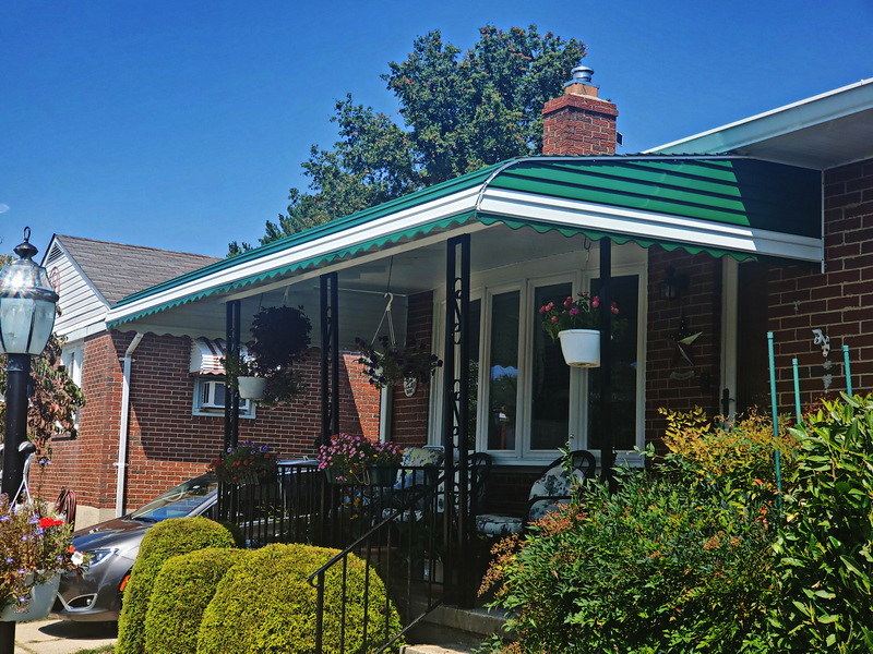 Stately Green Aluminum Porch Awning-Hoffman Awning Company