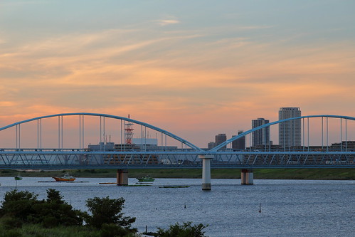 waterpipebridge aqueduct bridge water edoriver river sunset sundown sky clouds chiba japan ichikawa asia
