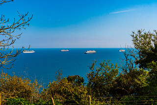 Cruise ships moored in Teignmouth bay - April-2021