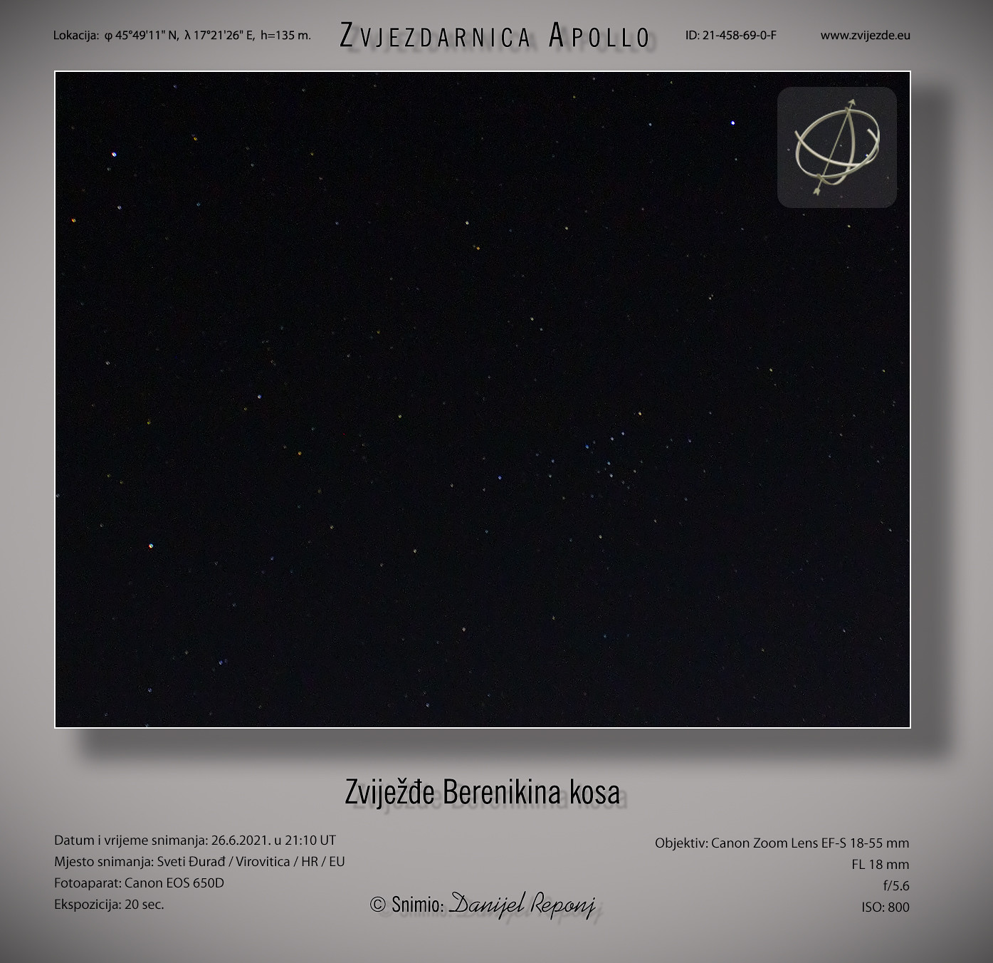 Zviježđe Berenikina kosa, 26.6.2021.