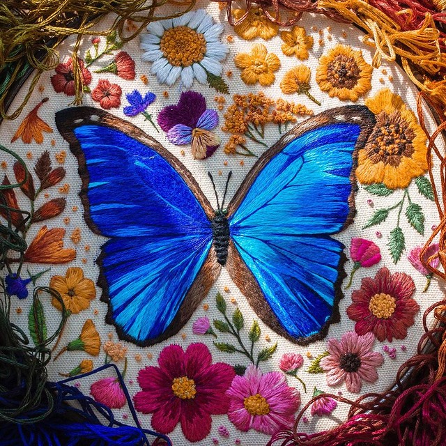 Embroidery Art Blue Butterfly